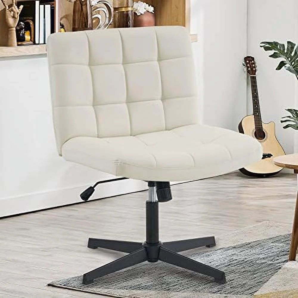 Beige Armless Wide Seat Height Adjustable Swivel Desk Chair C716262