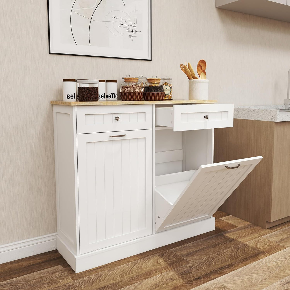 Double Tilt Out Trash Cabinet with Wood Tabletop E9427