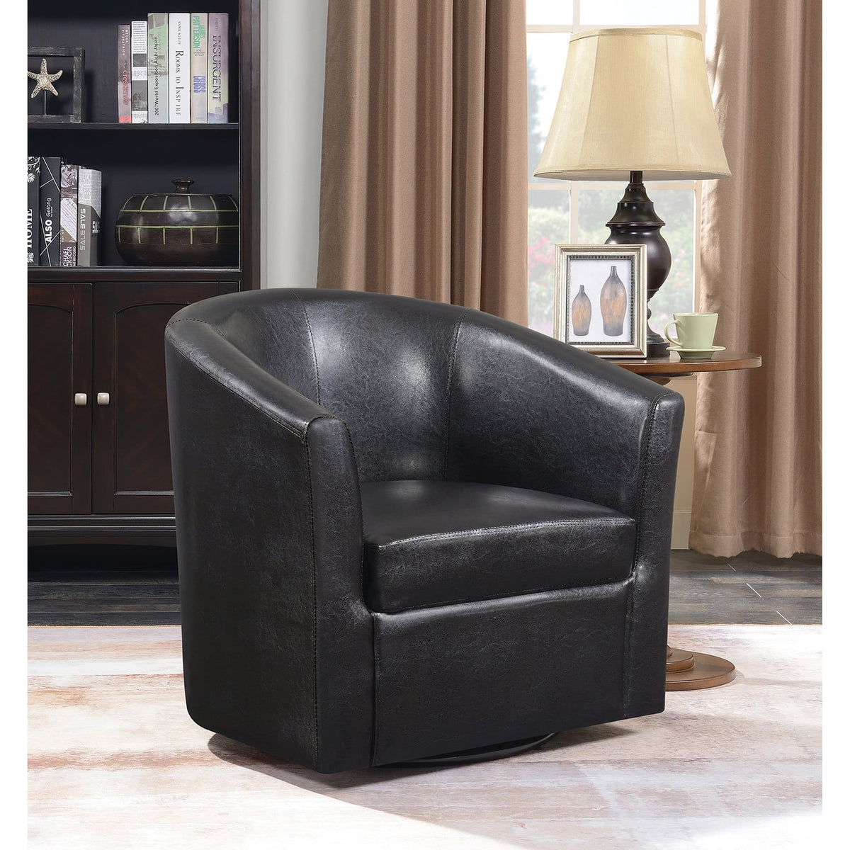 Dark Brown Upholstery Sloped Arm Swivel Accent Chair J706