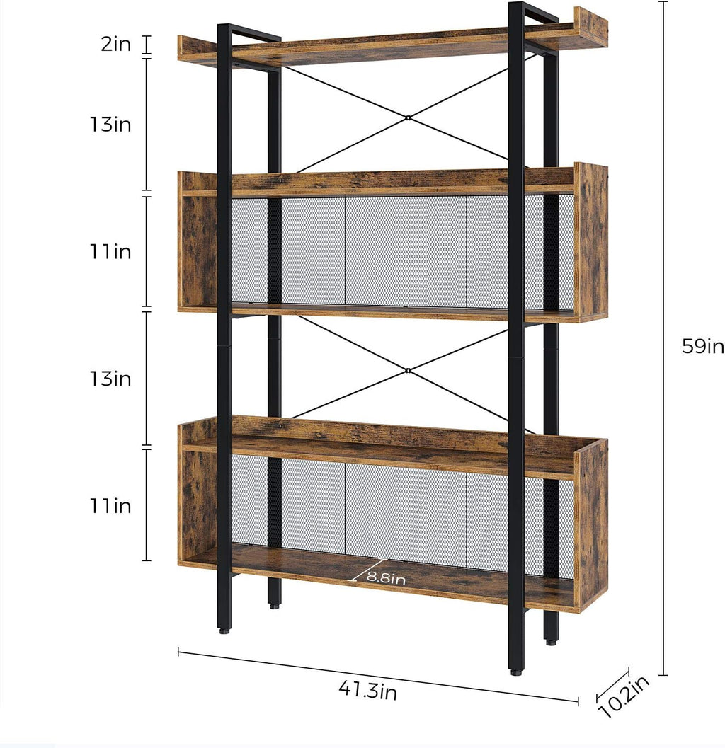 5-Tier Rustic Brown Bookshelf with Metal Frame Q397840