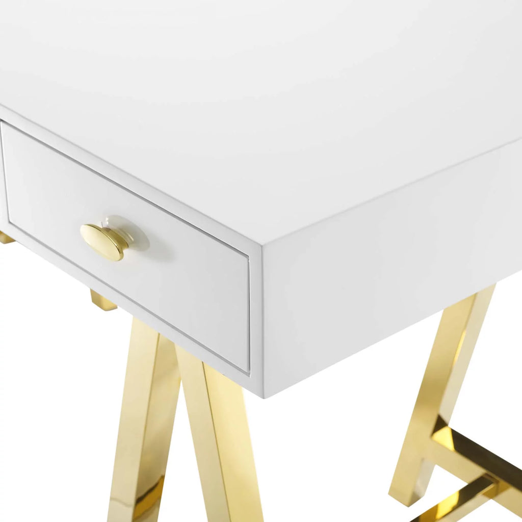 Wood Metal Gold White Computer Work Desk R903