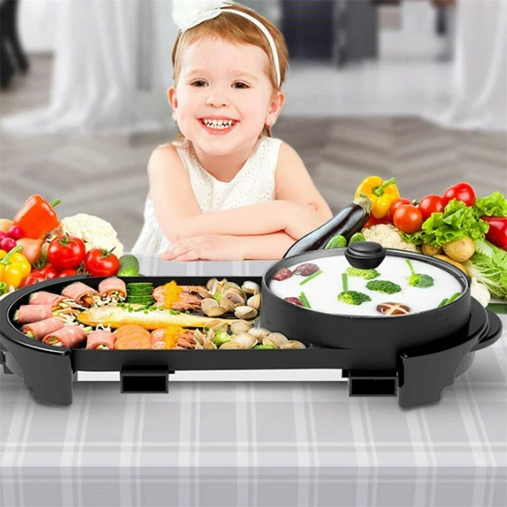 2 in 1 Portable Electric Hot Pot Barbecue Grill Non-Stick Pan R221349