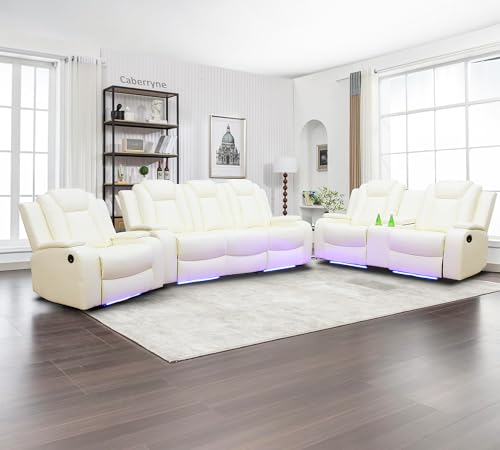 Black 3 Piece Leather Power Reclining Sofa Set L8220