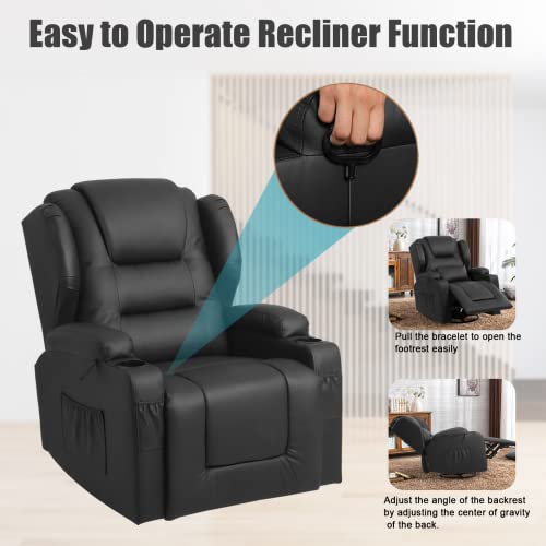 Swivel Rocker Recliner, Manual Glider Recliner Chairs, Upholstered Swivel Single Sofa Seat with Cup Holders, Side Pockets, Pillow Y538