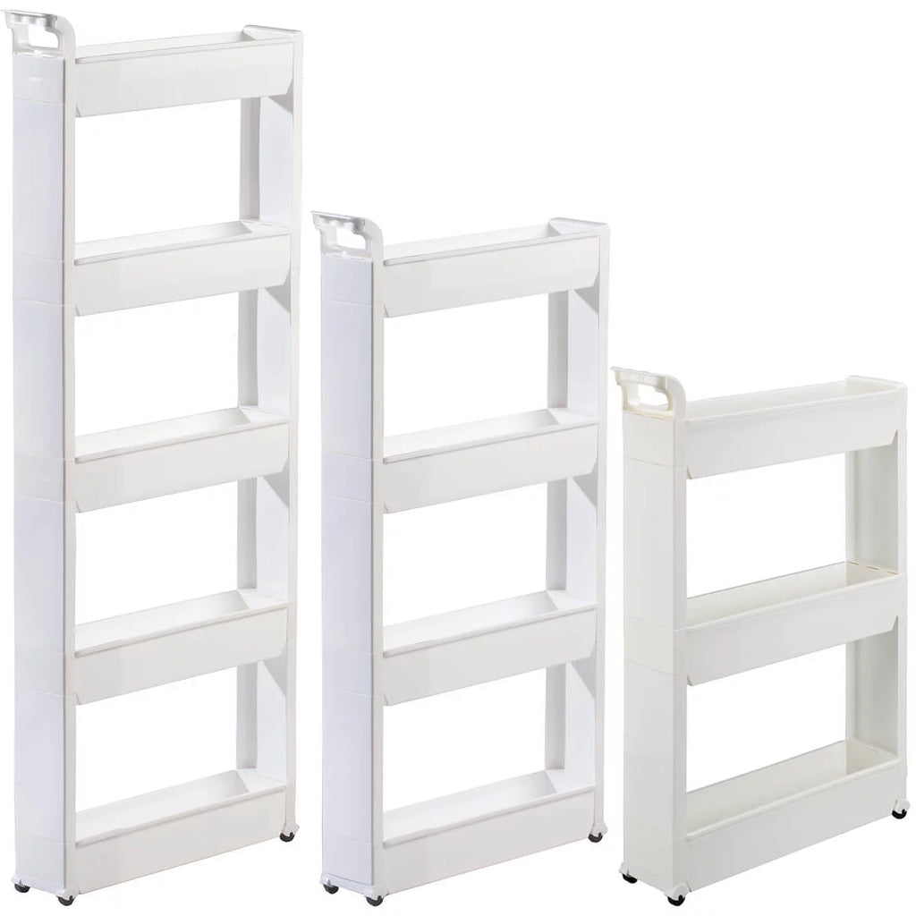 Slim Storage Cart with 3 Baskets and Rolling Casters, Durable Plastic, 21" x 5" x 28 1/4" B797