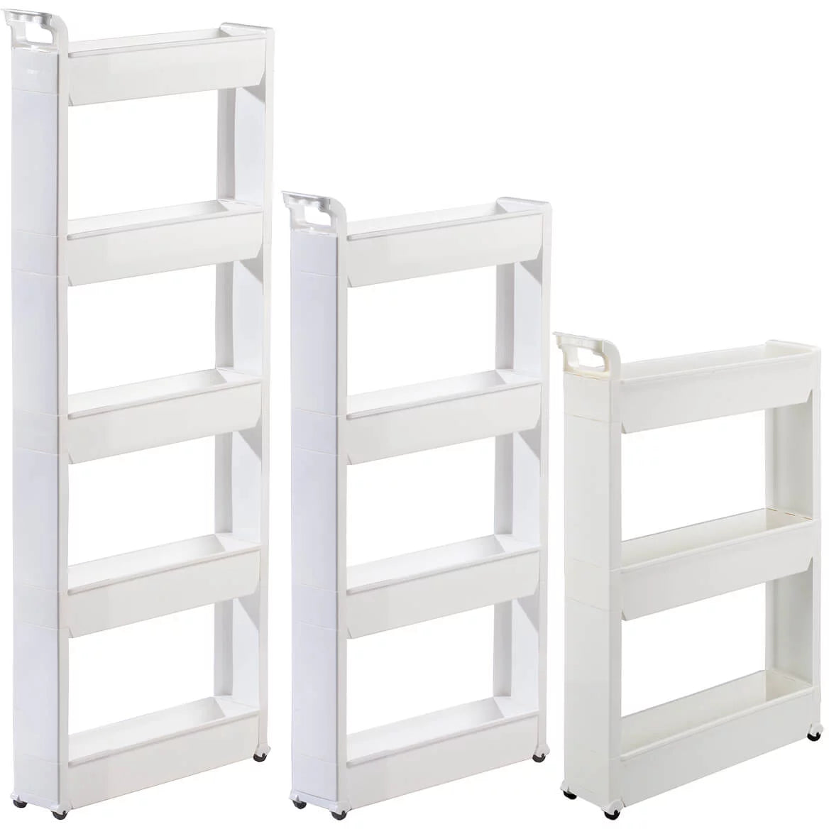 Slim Storage Cart with 3 Baskets and Rolling Casters, Durable Plastic, 21" x 5" x 28 1/4" B797