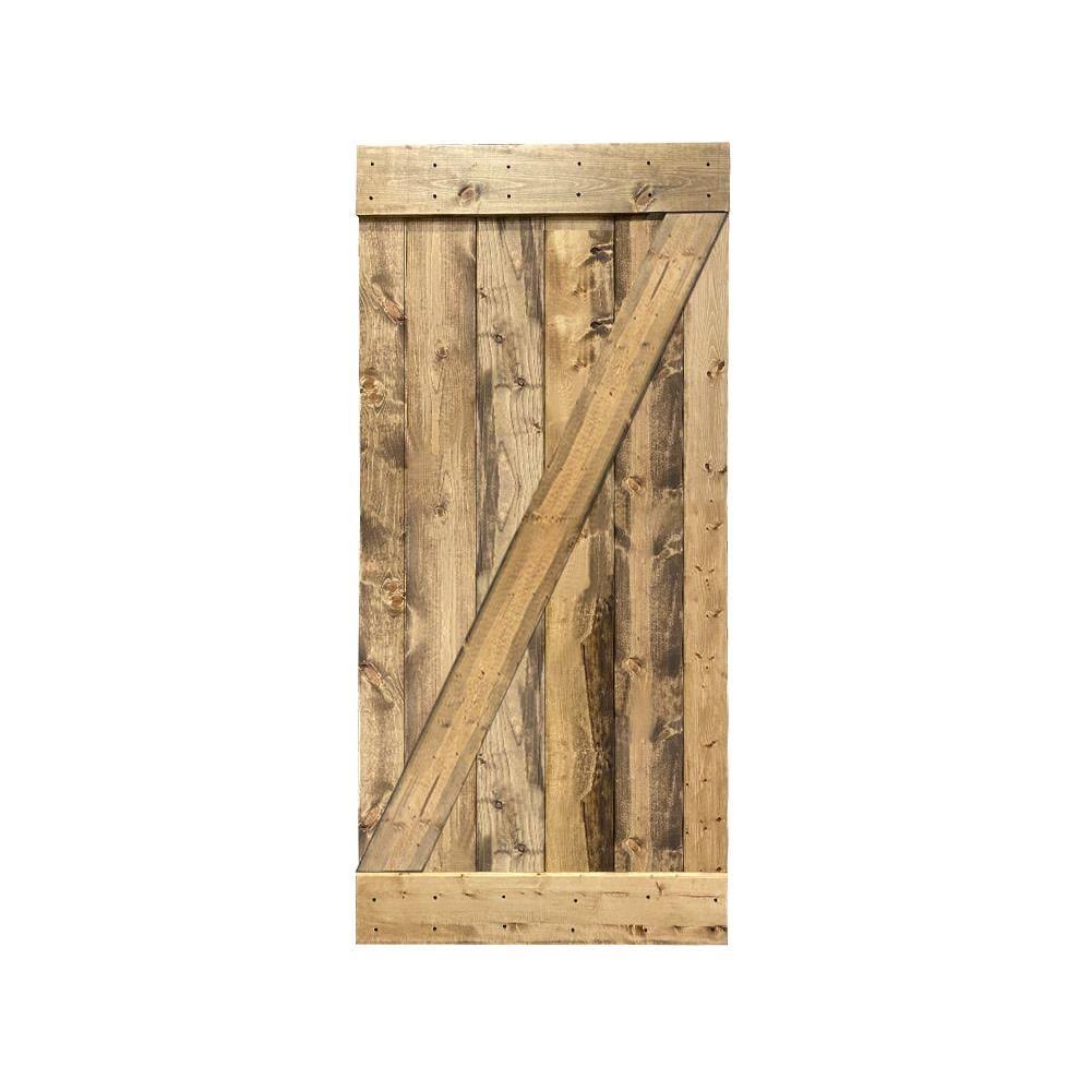 Weathered Oak 1-Panel Stained Pine Wood Single Barn Door K49450