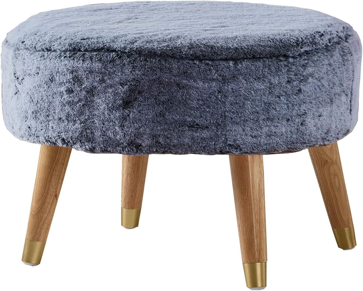 Black Faux Fur Oval Ottoman E843691