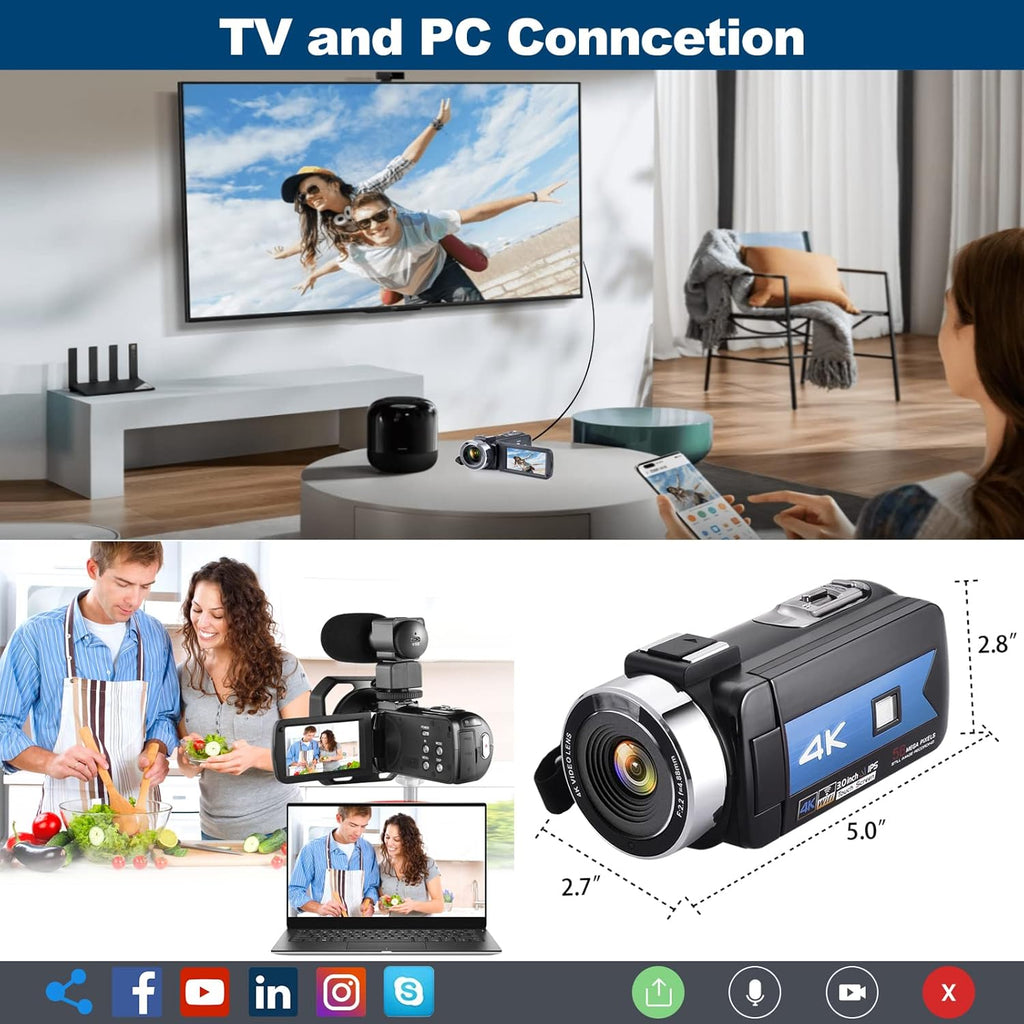 4K Camcorder Video Camera with 16X Zoom Remote Control 3.0 Inch IPS Screen U101
