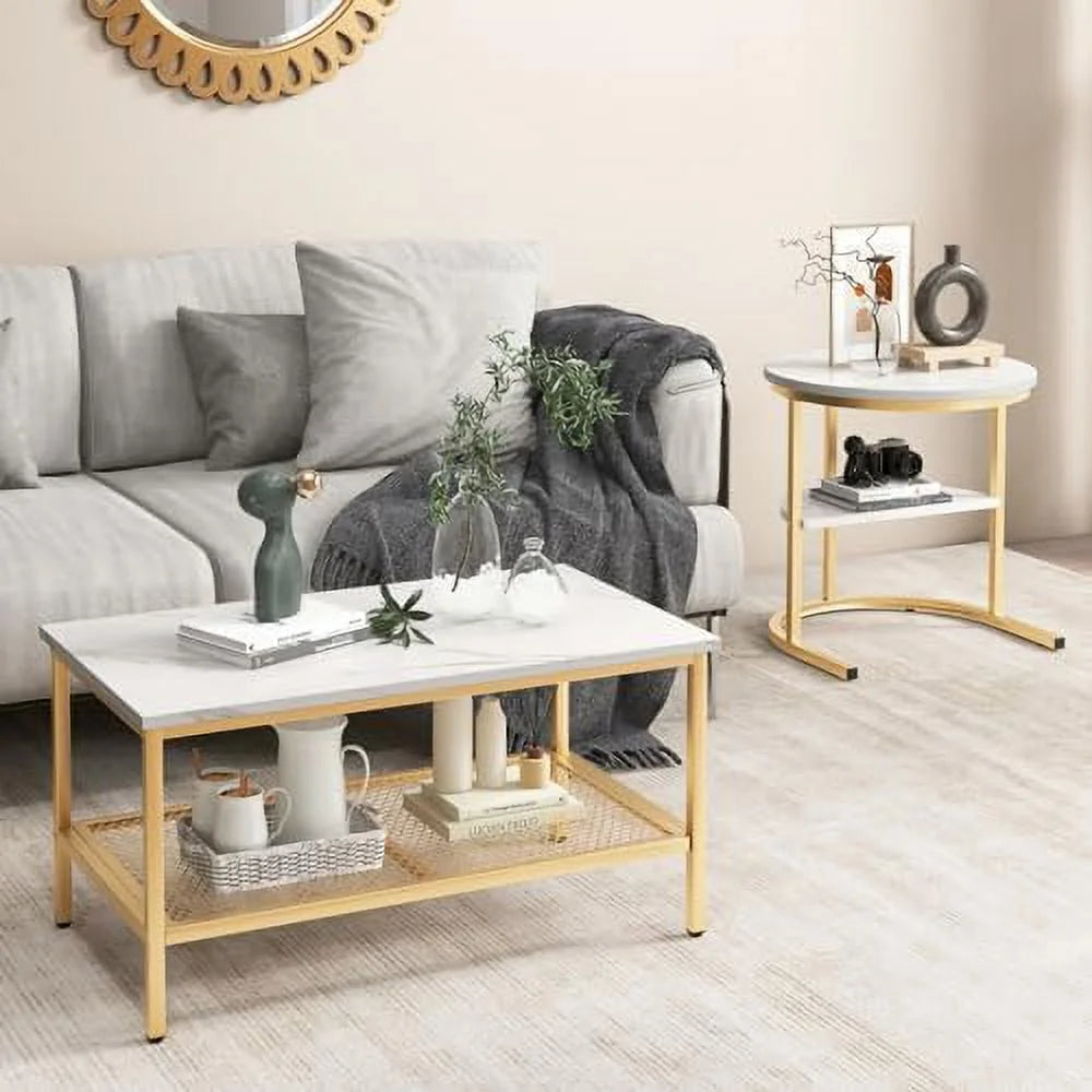2 PCS Faux Marble Top Coffee Table Set G9003
