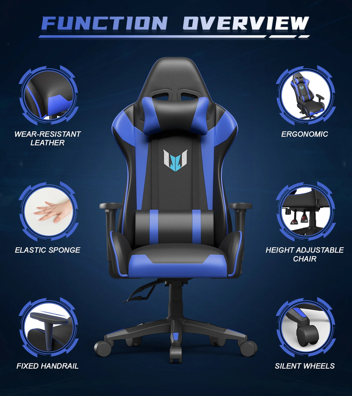 Blue Ergonomic Gaming Chair with Lumbar Support & Headrest B53315