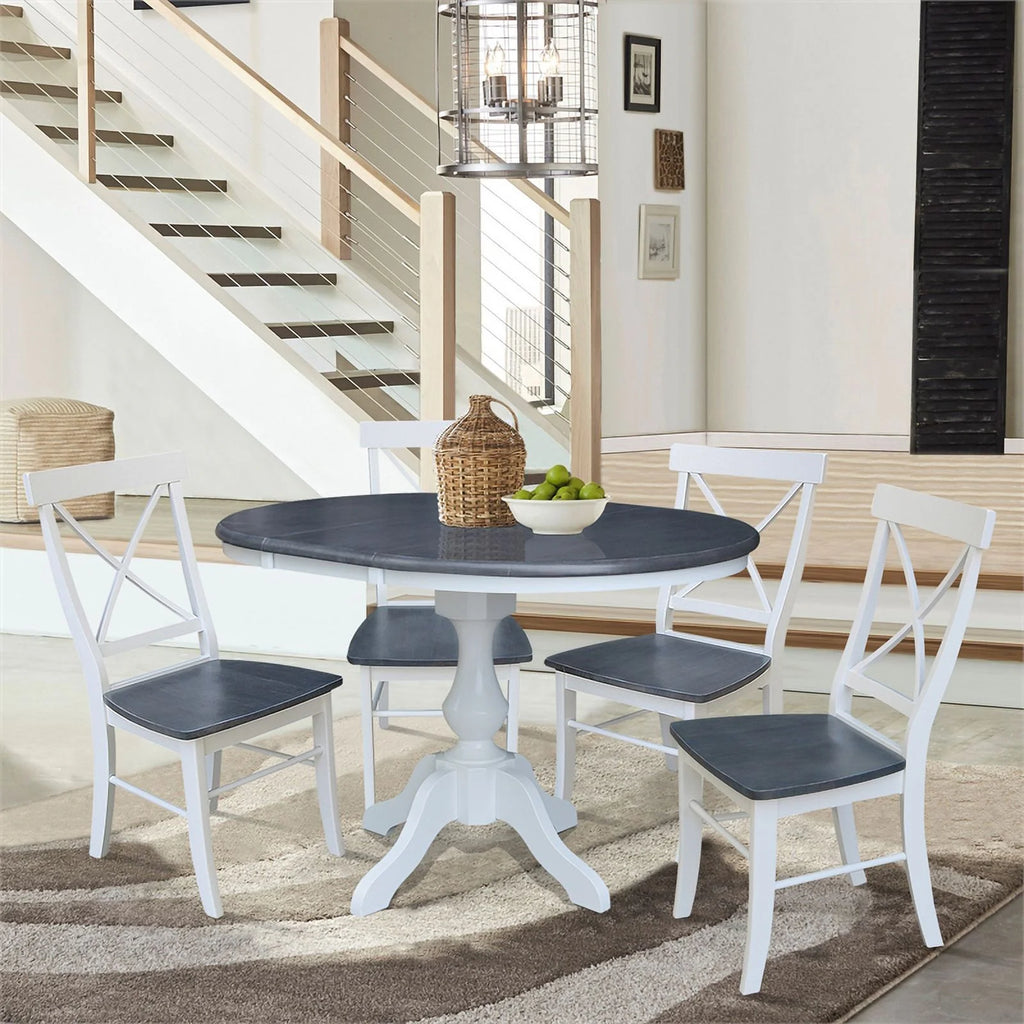 Round Wood Extension Dining Table with 4 Chairs X337