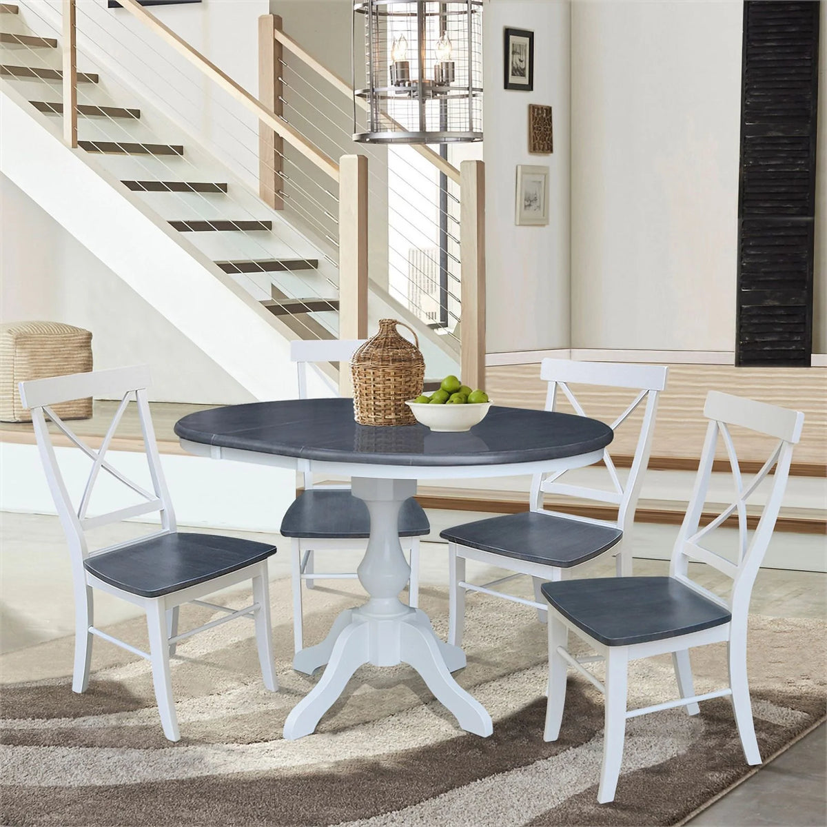 Round Wood Extension Dining Table with 4 Chairs X337
