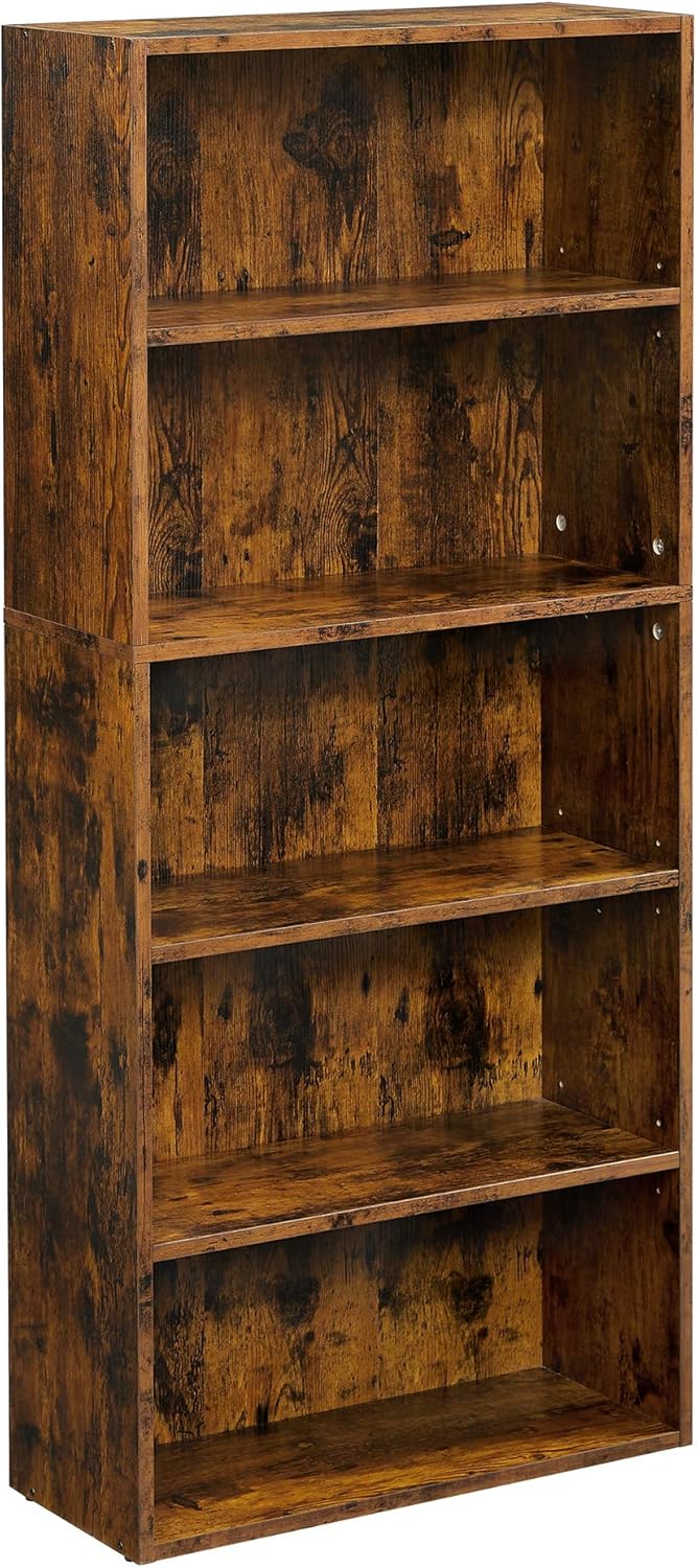 Rustic Brown Open Bookcase with Adjustable Shelves Q105