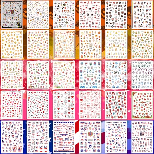 All Holiday Nail Stickers, 30 Sheets Self-Adhesive Nail Art Decals U7663