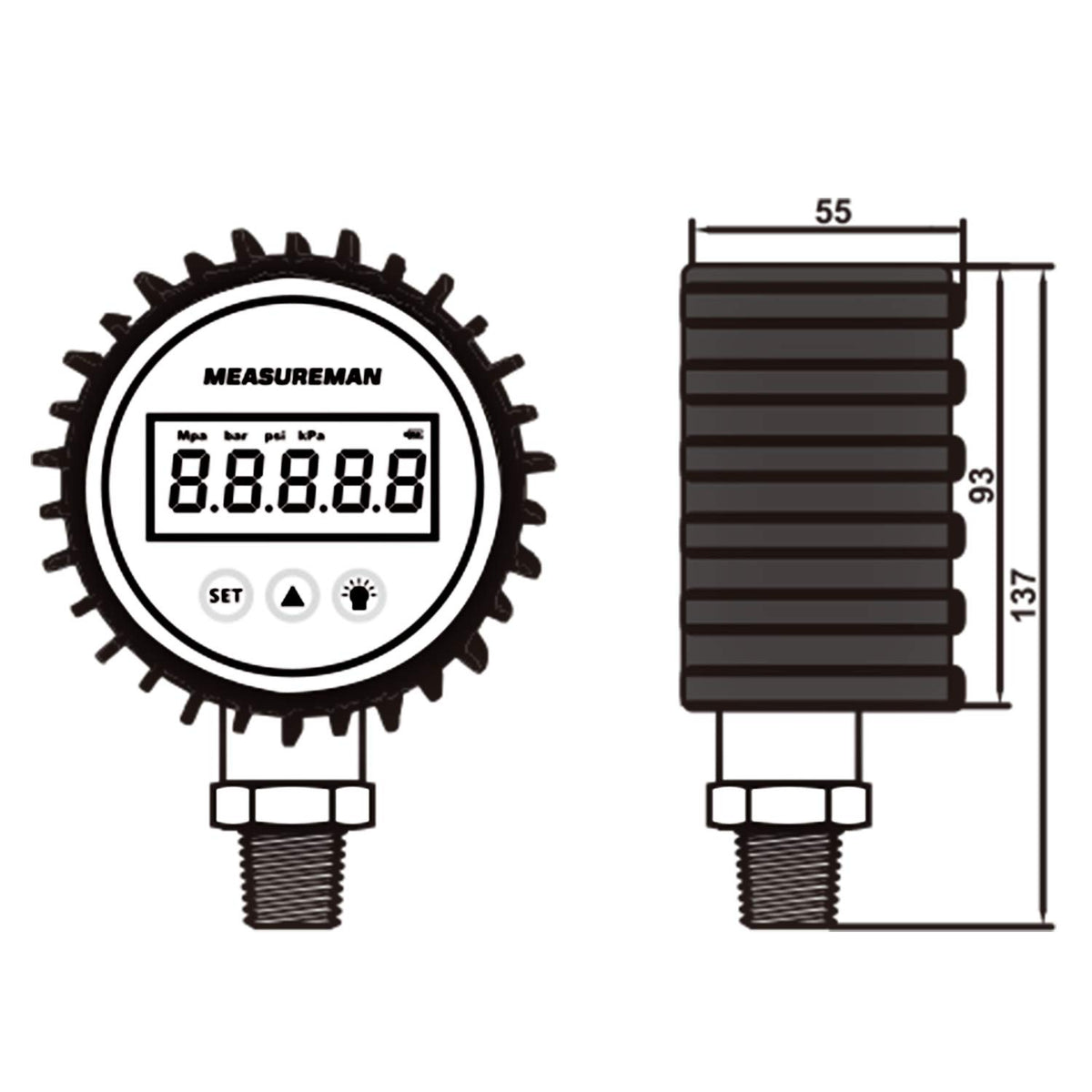 3-1/8" Dial Size Digital Pressure Gauge, 0-300psi/bar/Mpa/Kpa, 1/4"NPT Lower Mount, Pack of 2 D656931
