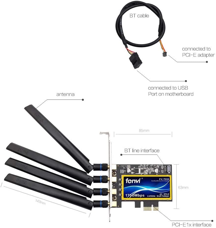 PCI-E WiFi Adapter 1750Mbps Dual Band 802.11ac BT4.0 L406676