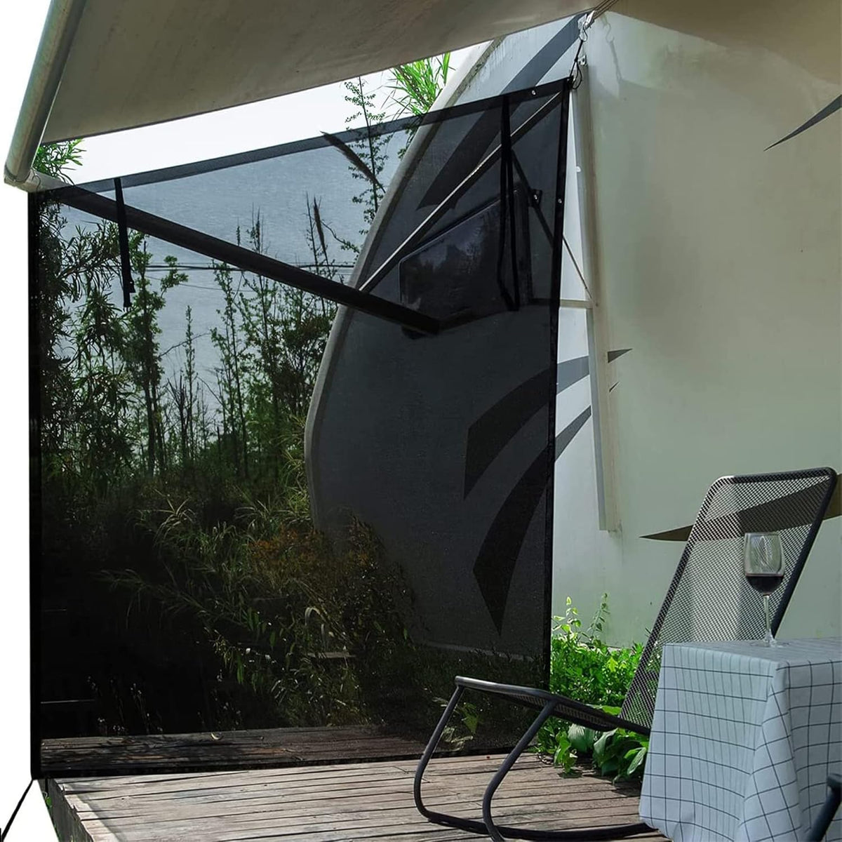 Black Mesh RV Awning Sunshade 15' x 9' I49201