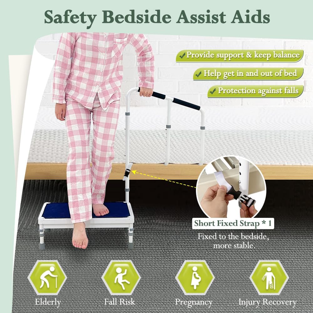 2-in-1 Bedside Guard Rails Step Stool with Handle L749675