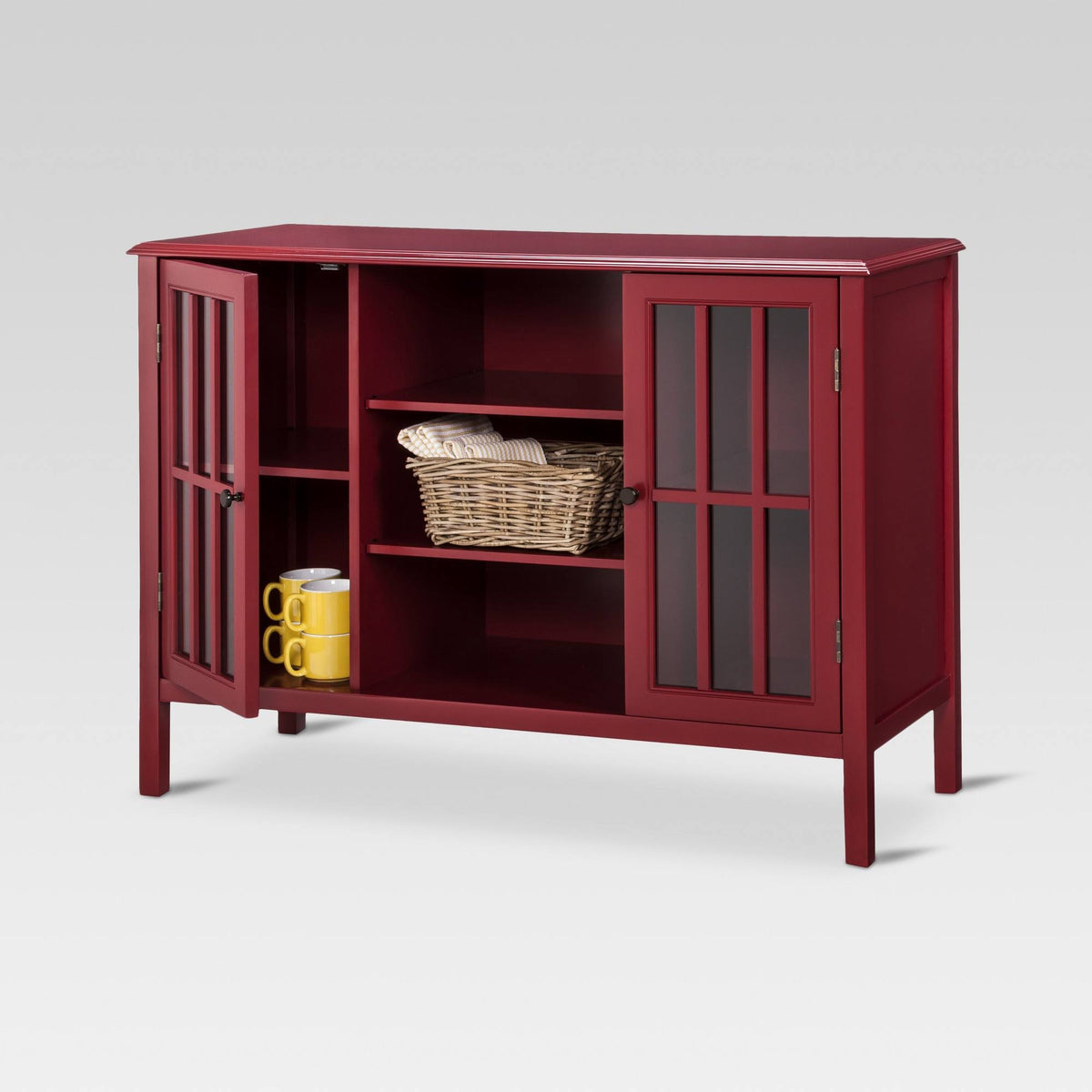 Red 2 Door Storage Cabinet with Center Shelves C679