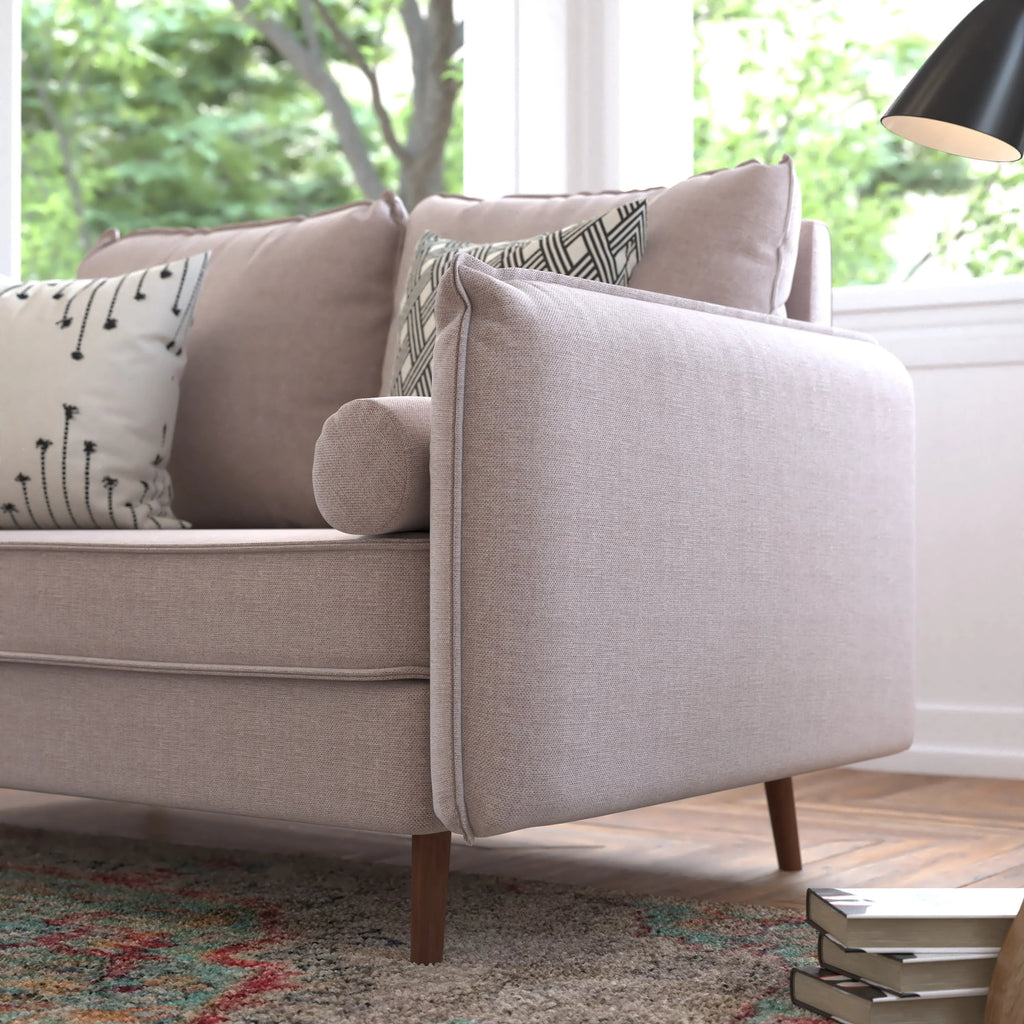 Taupe Faux Linen Loveseat Sofa with Solid Wood Legs N912485