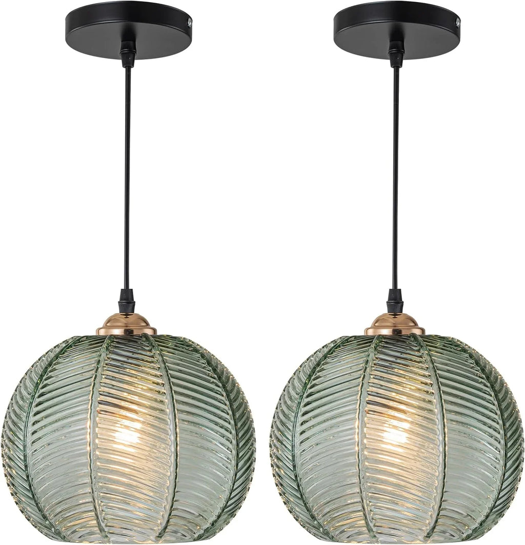 Green Glass Pendant Light Fixtures 2-Pack E2473
