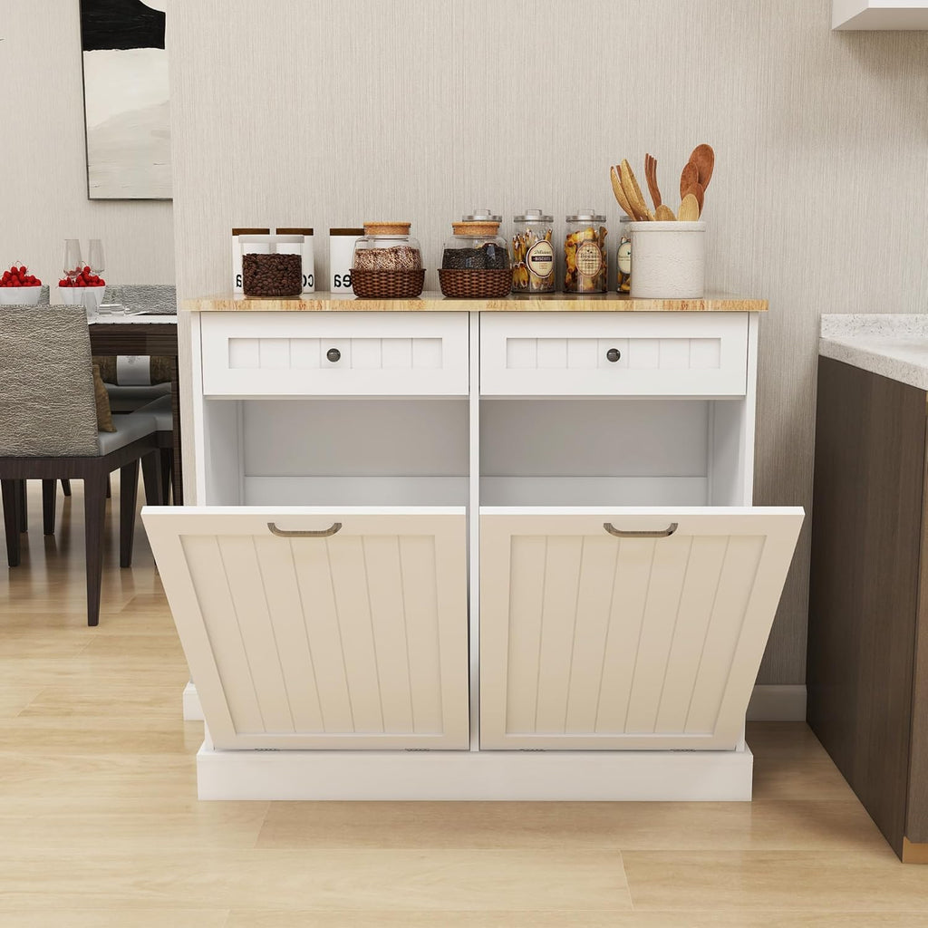 Double Tilt Out Trash Cabinet with Wood Tabletop E9427
