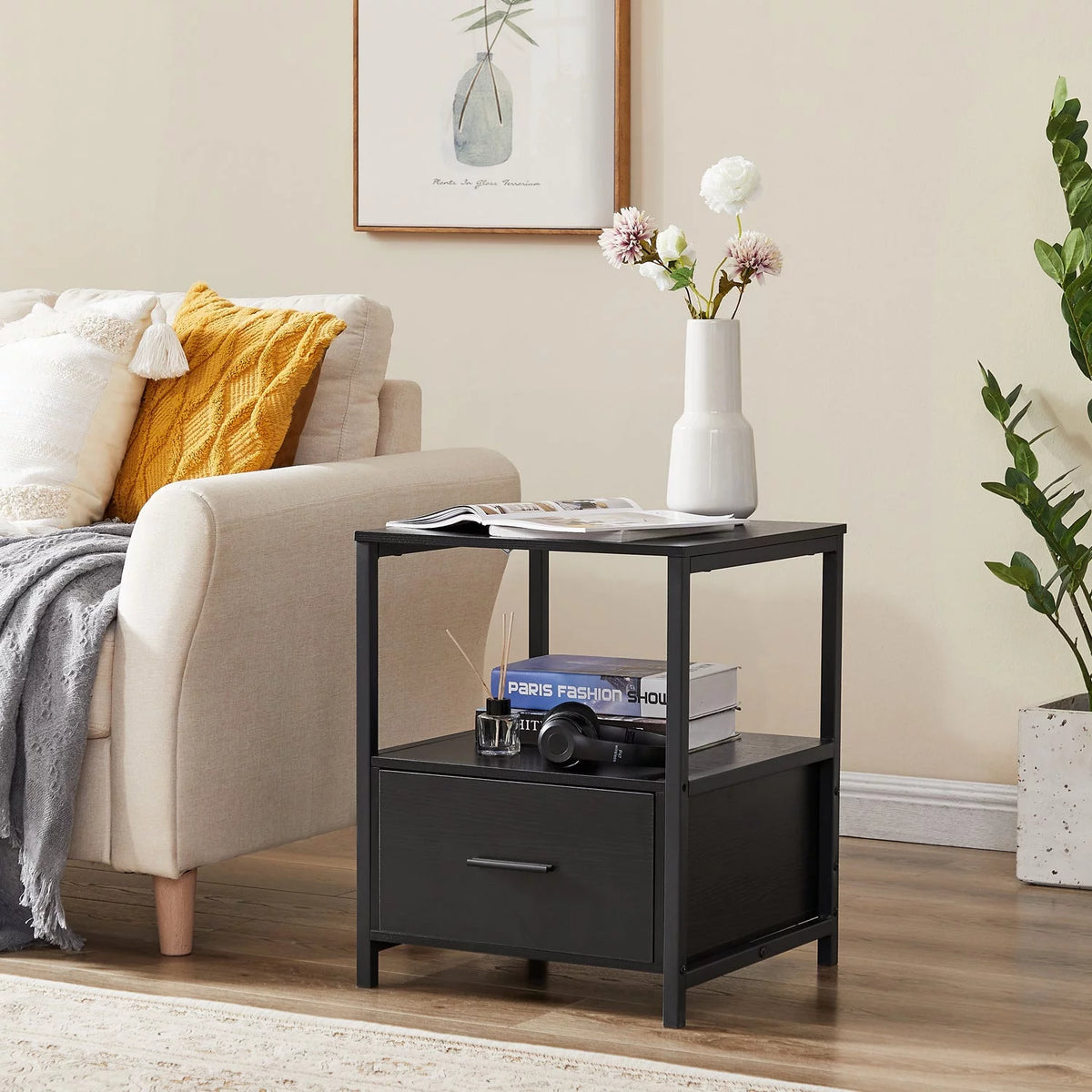 3-Piece Bedroom Set with Twin Bed Frame and 2 Black Nightstands S55713