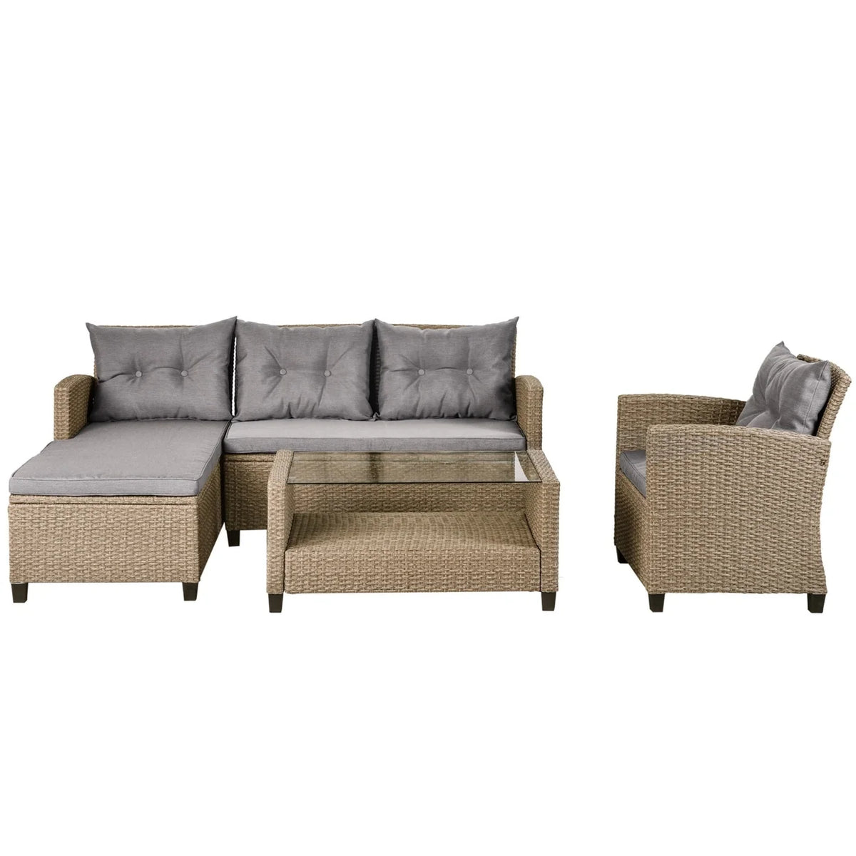 Beige Rattan 4 Piece Outdoor Sofa Conversation Set J731634