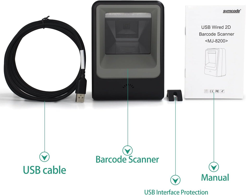 2D QR Barcode Scanner, Omnidirectional Hands-Free USB Automatic Barcode Reader F178
