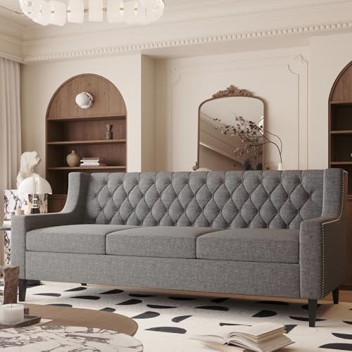 Beige Upholstered 3-Seater Sofa with Button Tufted Backrest Q593853