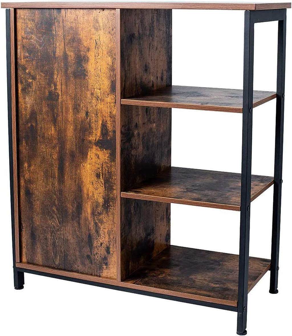 Rustic Brown Bathroom Storage Cabinet with 3 Open Shelves and Closed Compartments I8908