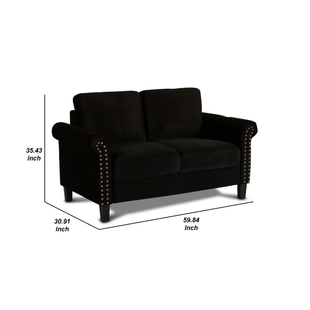 Black Velvet Loveseat with Nailhead Trim M79136