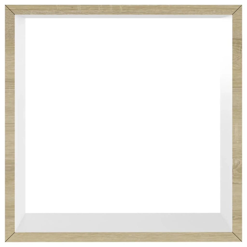 Set of 3 White Sonoma Oak MDF Wall Cube Shelves G4521