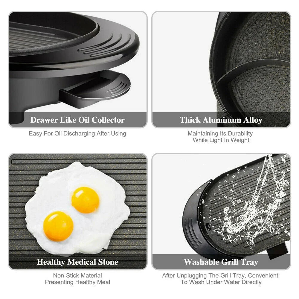 2 in 1 Portable Electric Hot Pot Barbecue Grill Non-Stick Pan R221349
