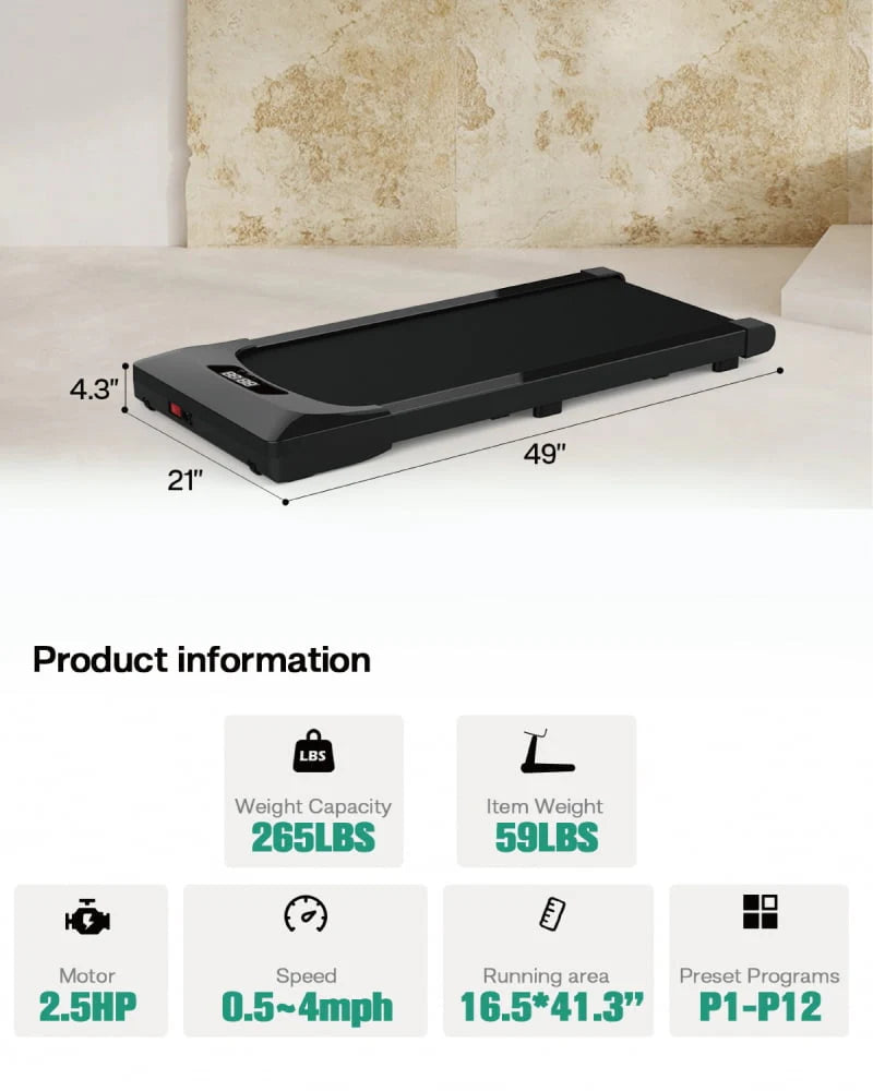 Black Portable Under Desk Treadmill with Remote Control I39116