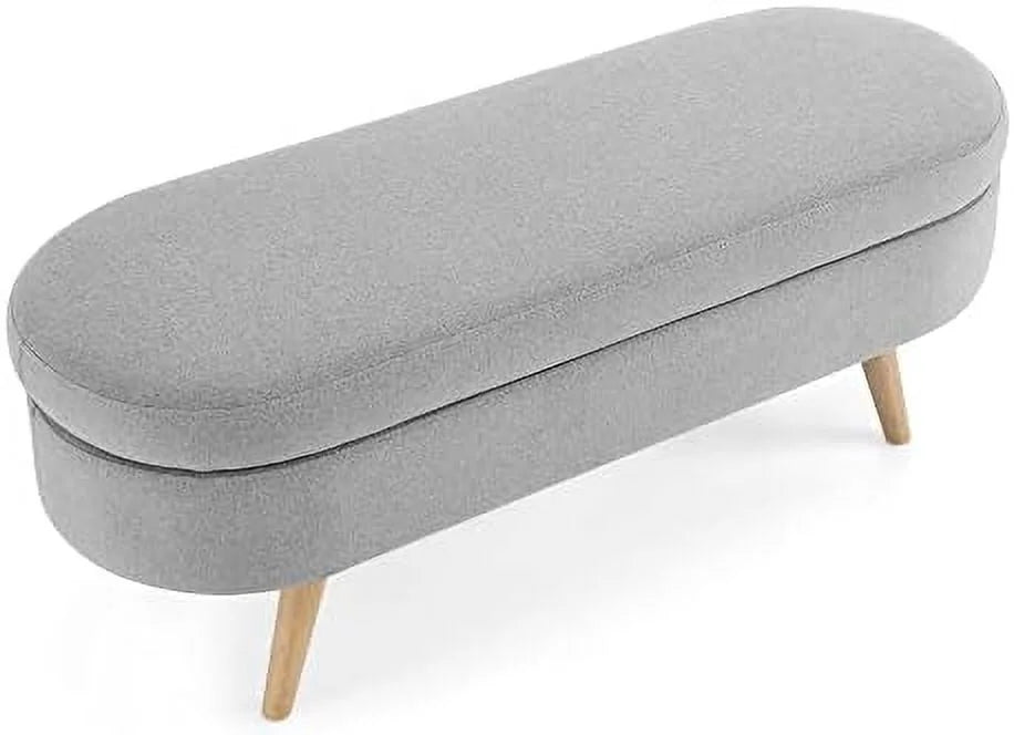 Oval Linen Fabric Upholstered Ottoman R691712