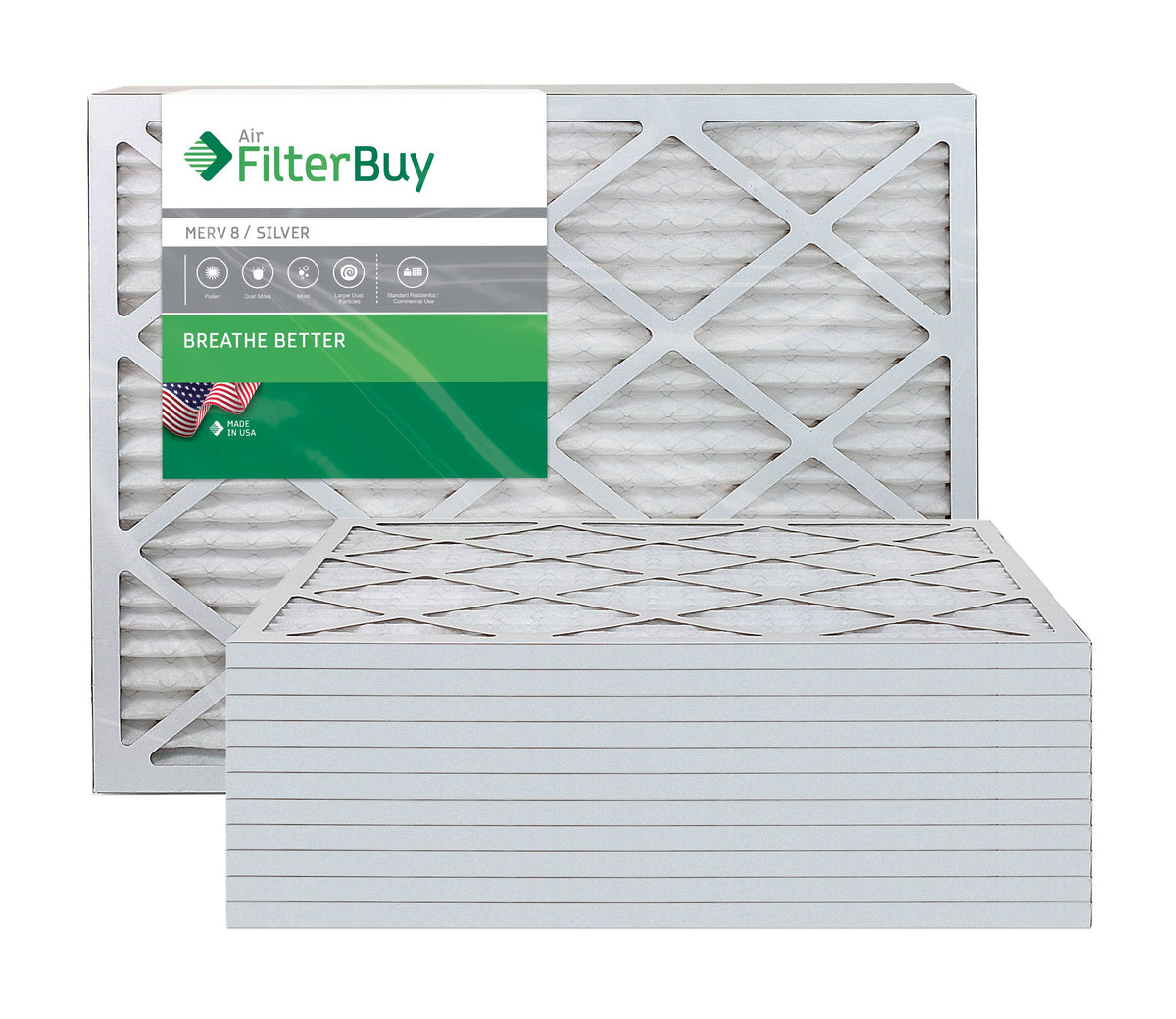Silver MERV 8 22x36x1 Pleated AC Furnace Air Filter, Pack of 12 F42915