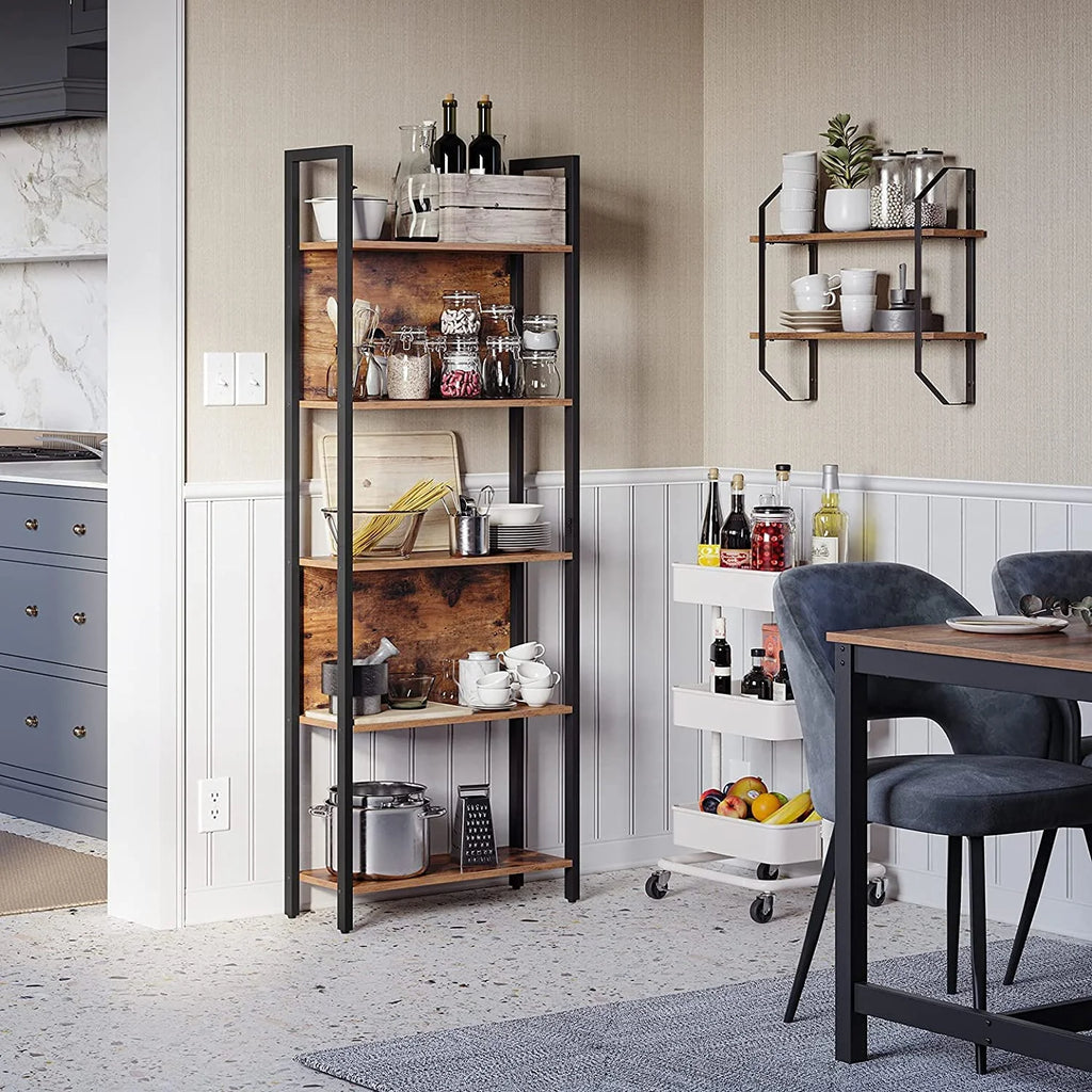 5 Shelf Rustic Brown and Black Bookshelf P739709