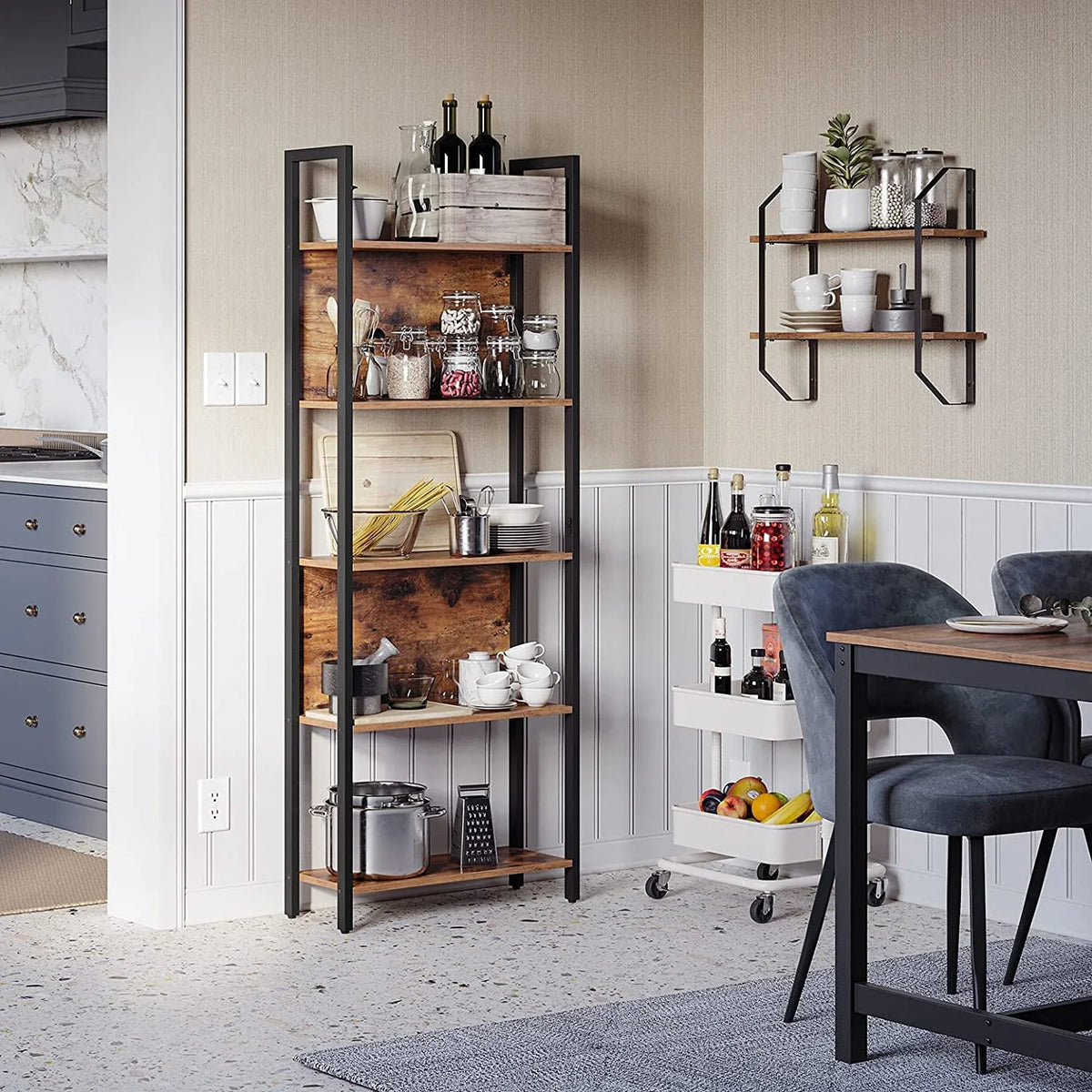 5 Shelf Rustic Brown and Black Bookshelf P739709