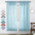 Navy Blue Semi Sheer Faux Linen Rod Pocket Curtains 84 Inch Set of 2 Panels U5073