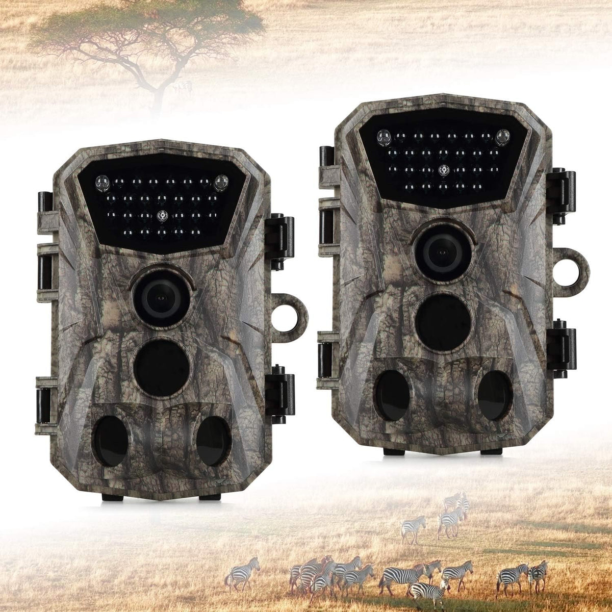 2 Pack 18MP 1080P Game Hunting Scouting Camera with 3 Infrared Sensors Motion Activated Night Vision 2.4" LCD F586349