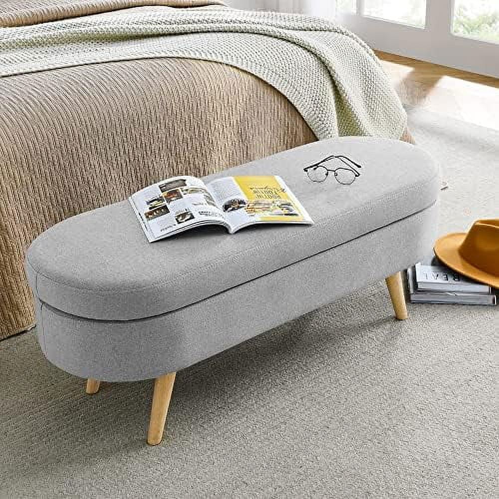 Oval Linen Fabric Upholstered Ottoman R691712