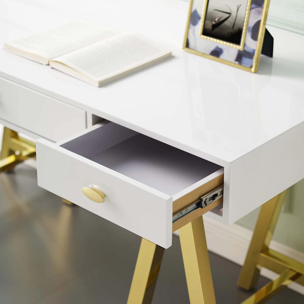 Wood Metal Gold White Computer Work Desk R903