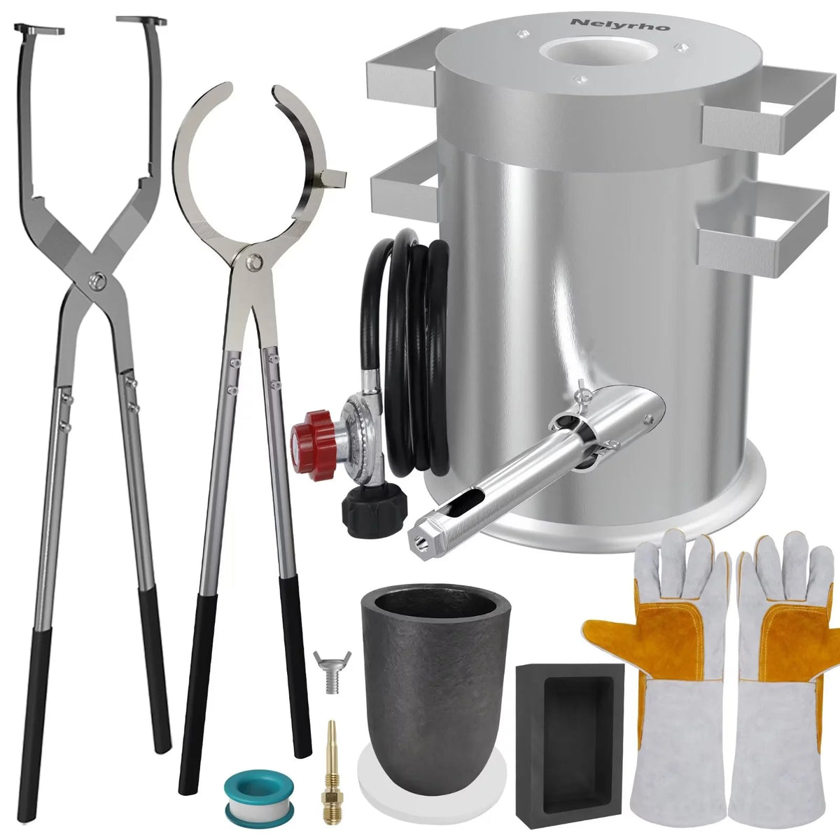 6KG Propane Melting Furnace Kit with Two Crucible Tongs, Full Stainless Steel Foundry Klin B388
