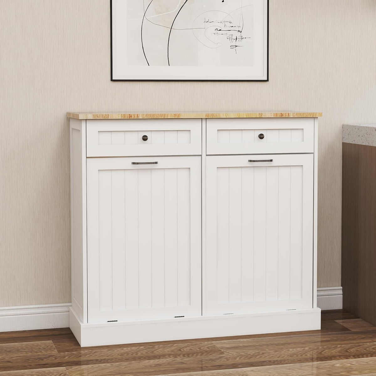 Double Tilt Out Trash Cabinet with Wood Tabletop E9427
