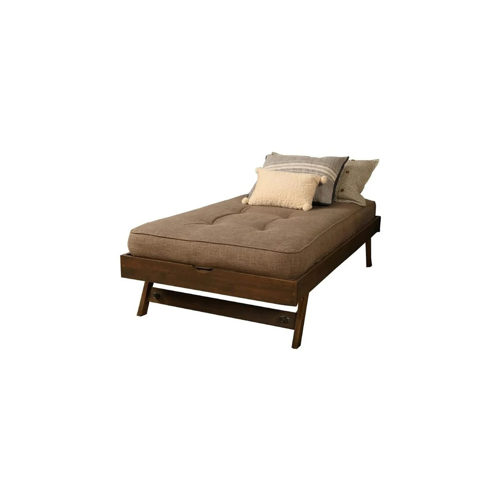 Walnut Brown Wood Pop Up Bed with Linen Mattress V608132