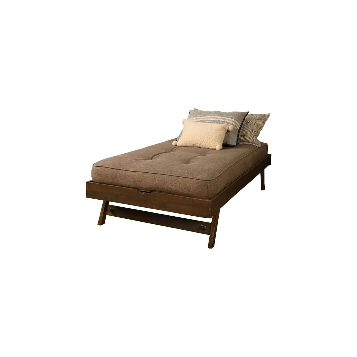 Walnut Brown Wood Pop Up Bed with Linen Mattress V608132