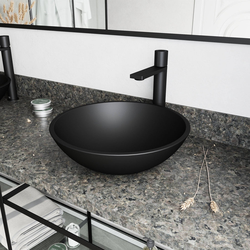 Matte Black Vessel Bathroom Sink and Faucet X518