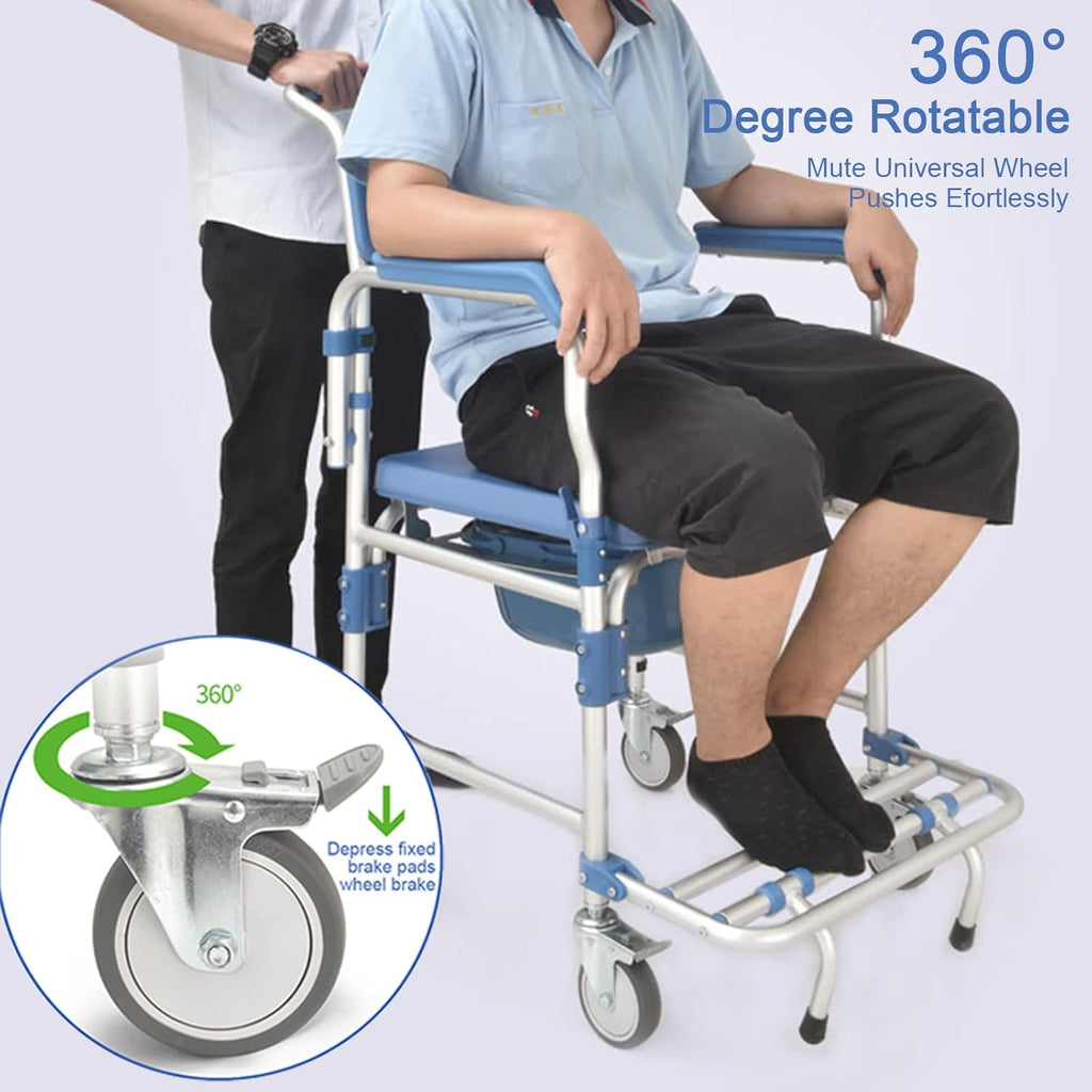 Rolling Showerchair with Built-in Toilet, 4 Wheel Brakes S583